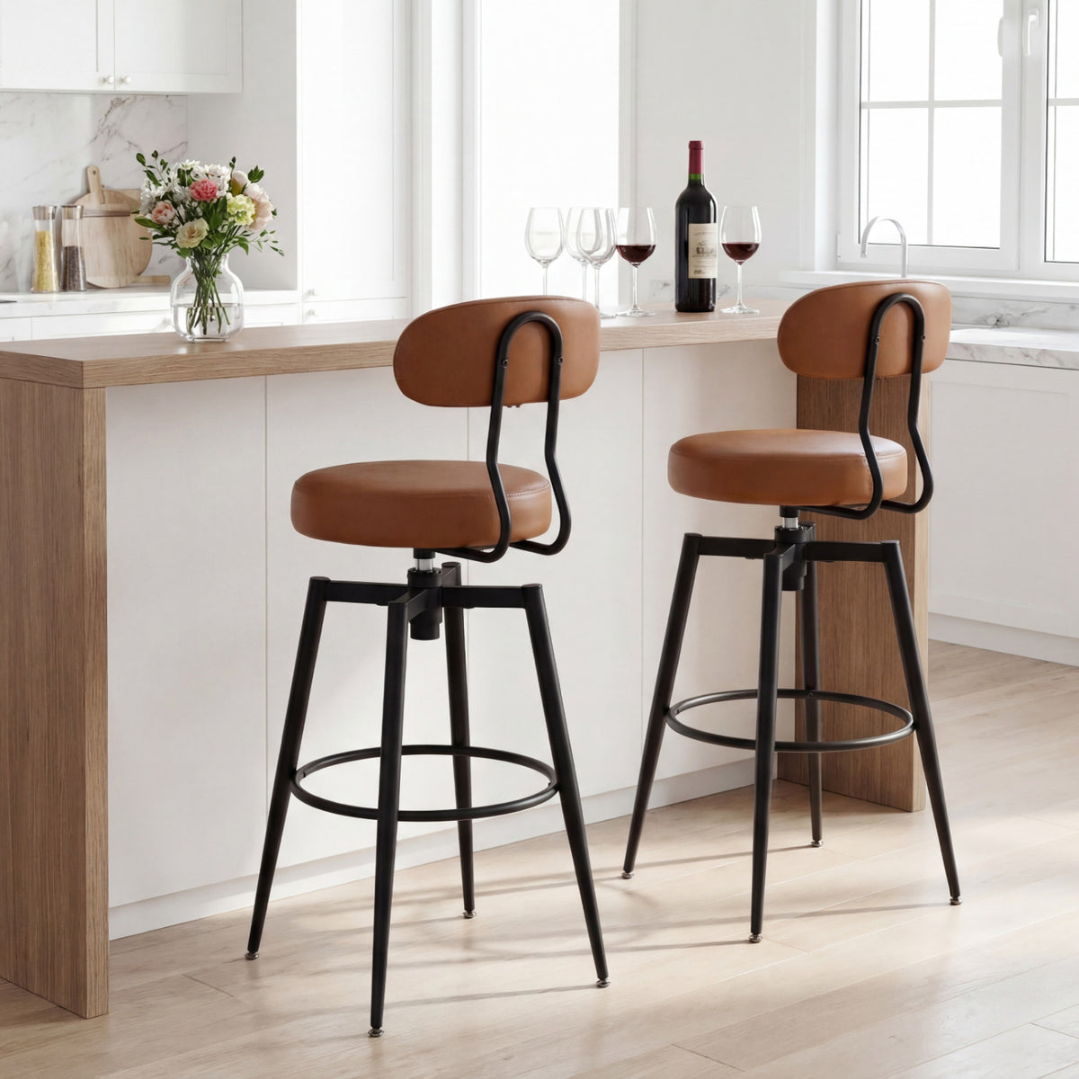 Set of 4 Swivel Barstools Faux Leather Brown