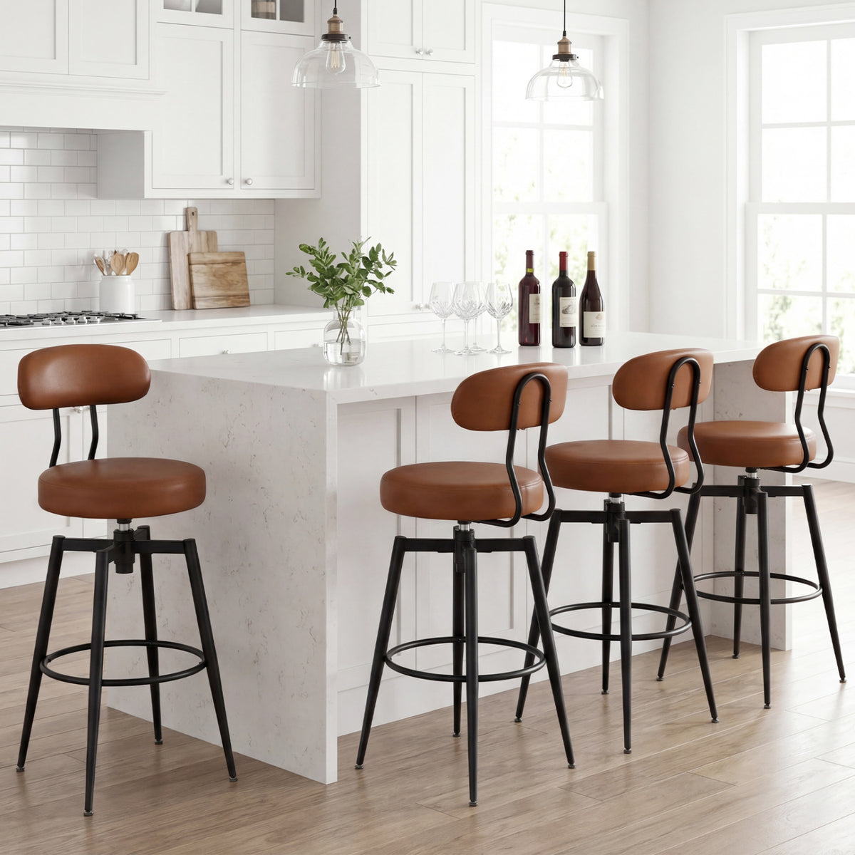 Set of 4 Swivel Barstools Faux Leather Brown