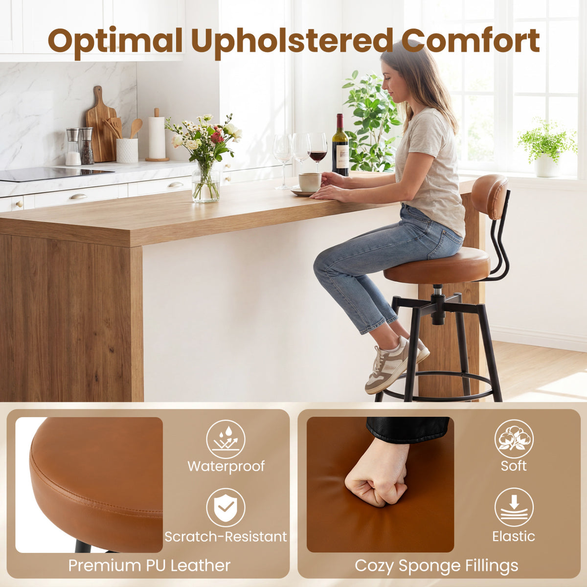 Set of 4 Swivel Barstools Faux Leather Brown