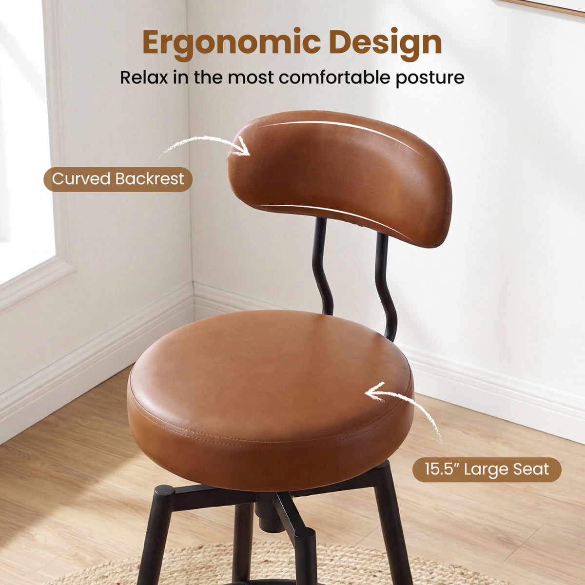 Set of 4 Swivel Barstools Faux Leather Brown
