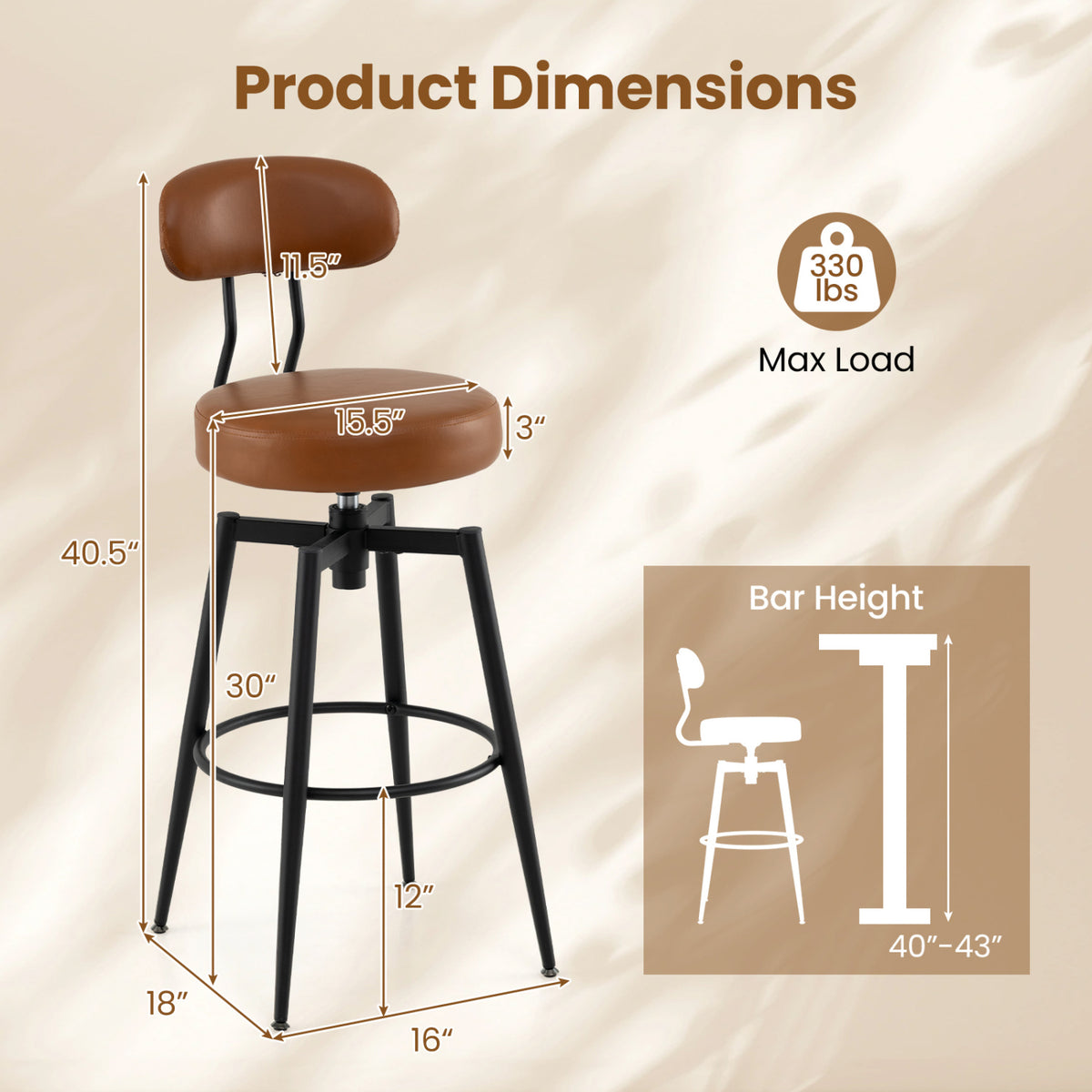 Set of 4 Swivel Barstools Faux Leather Brown