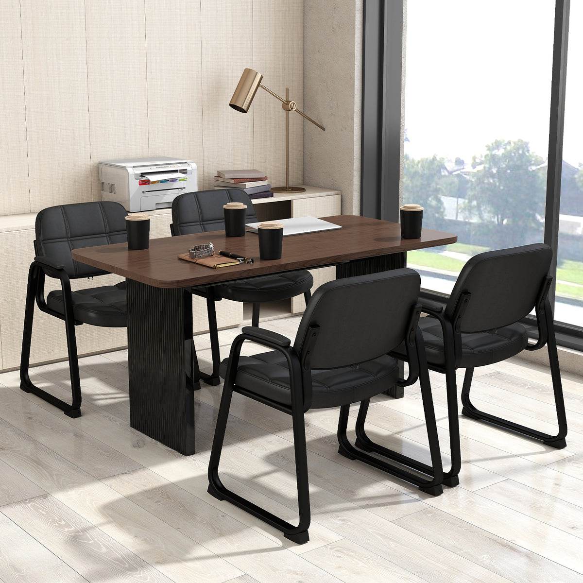 Set of 4 Upholstered Waiting Room Chairs with Armrests - Black