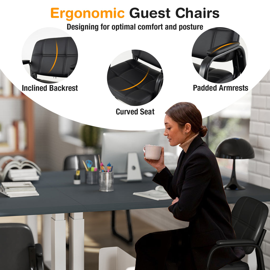 Set of 4 Upholstered Waiting Room Chairs with Armrests - Black