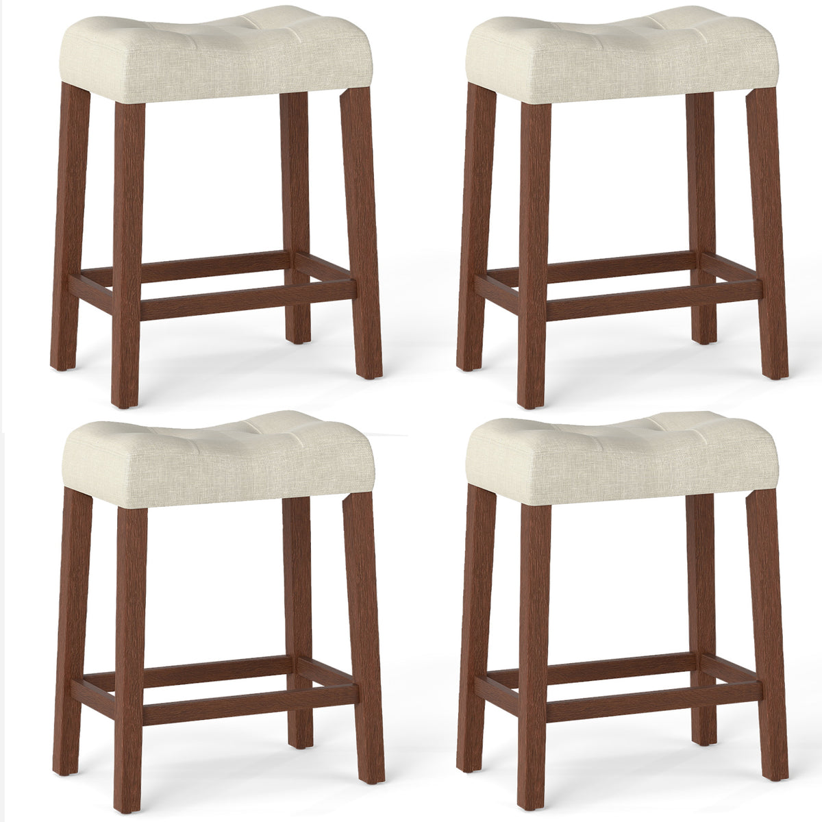 Set of 4 Upholstered Counter Height Bar Stools, Natural