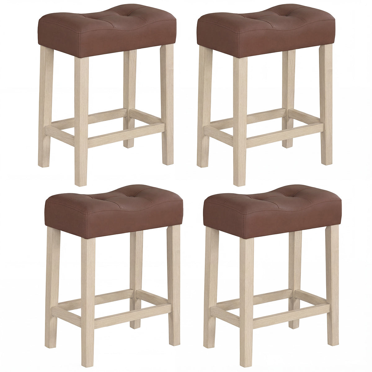Set of 4 Upholstered Counter Height Bar Stools, Natural