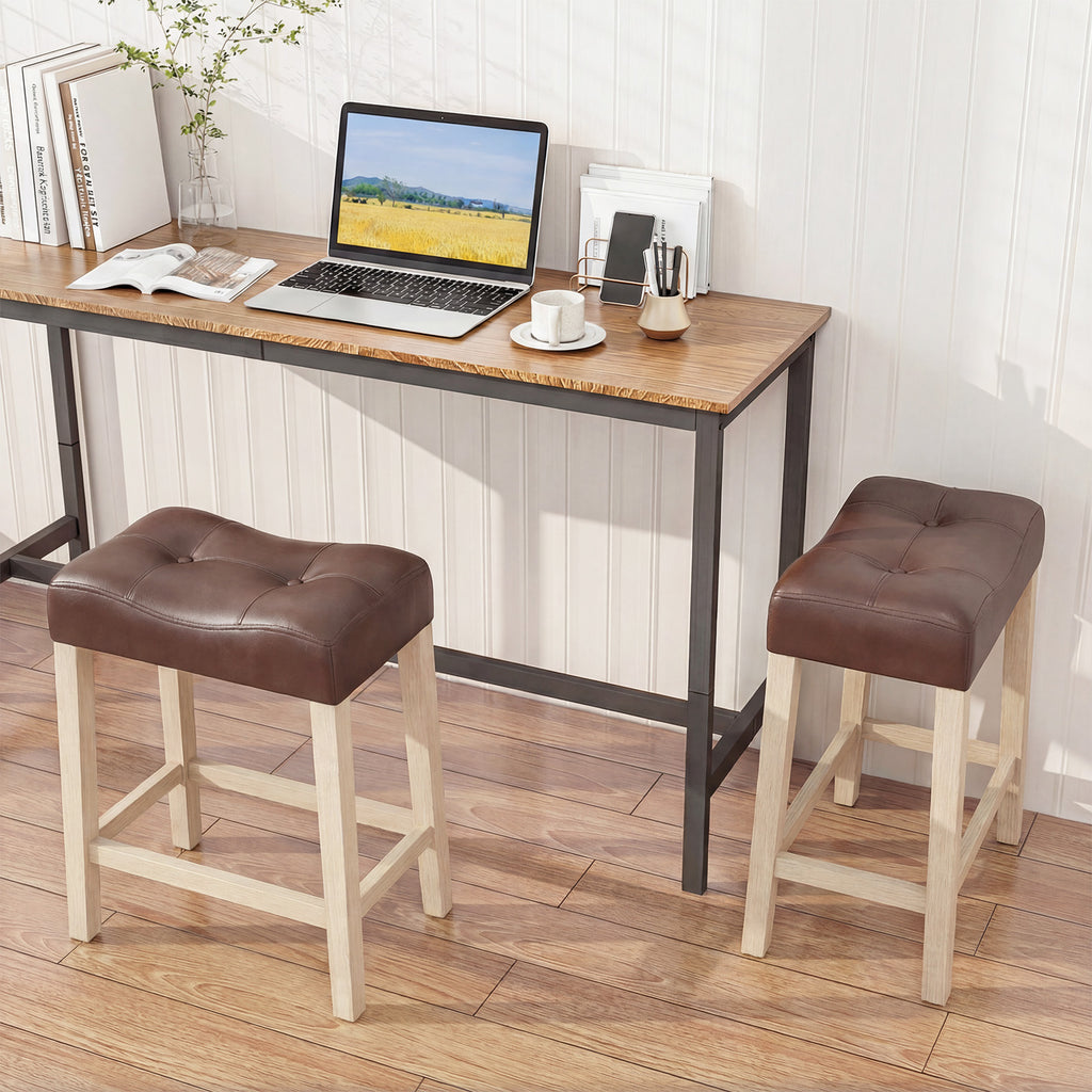 Set of 4 Upholstered Counter Height Bar Stools, Natural