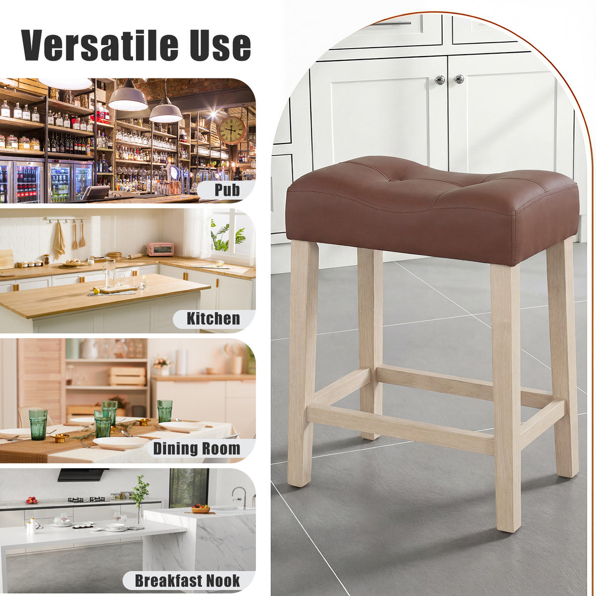Set of 4 Upholstered Counter Height Bar Stools, Natural