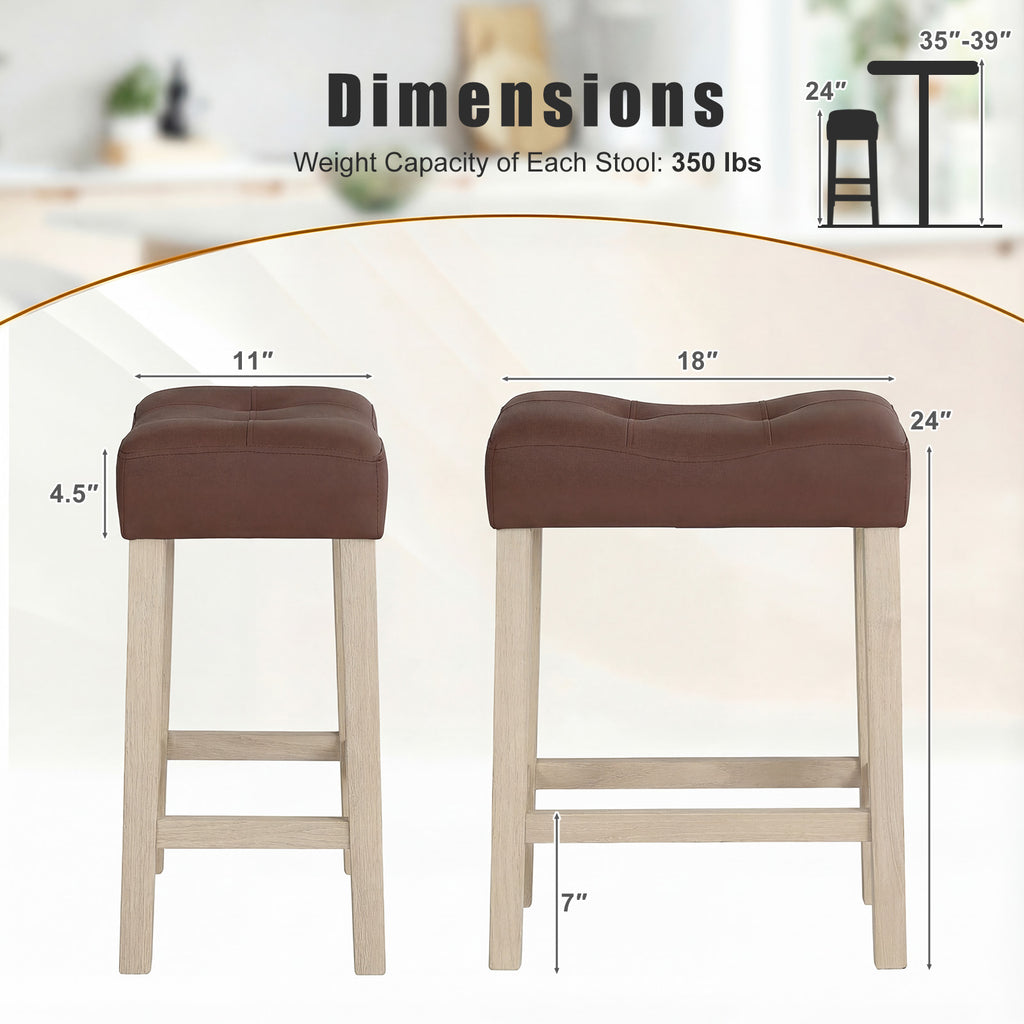 Set of 4 Upholstered Counter Height Bar Stools, Natural