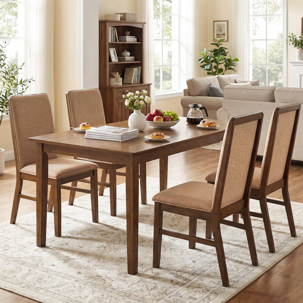 Set of 4 Upholstered Dining Chairs, Brown