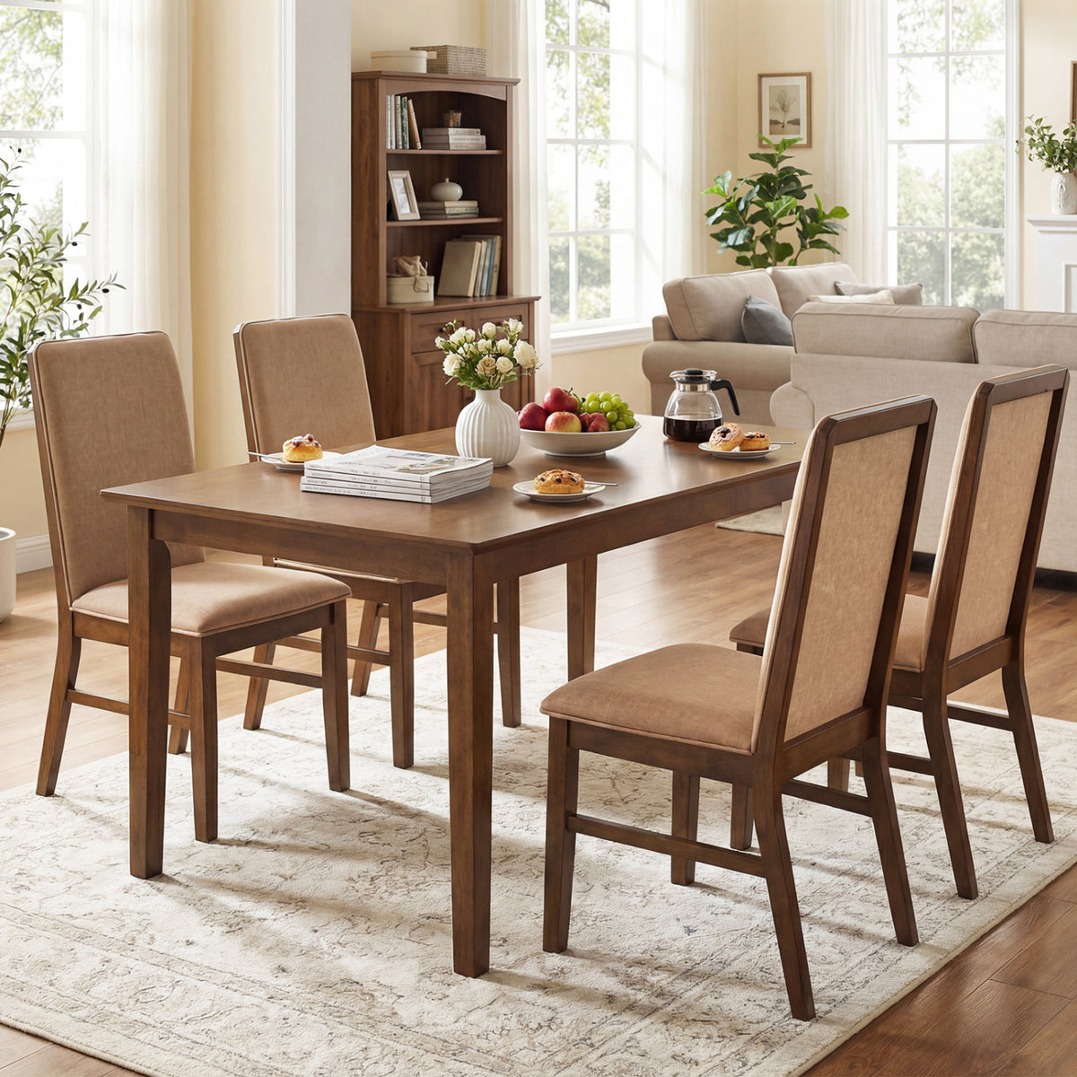Set of 4 Upholstered Dining Chairs, Brown