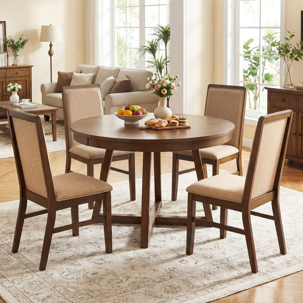 Set of 4 Upholstered Dining Chairs, Brown