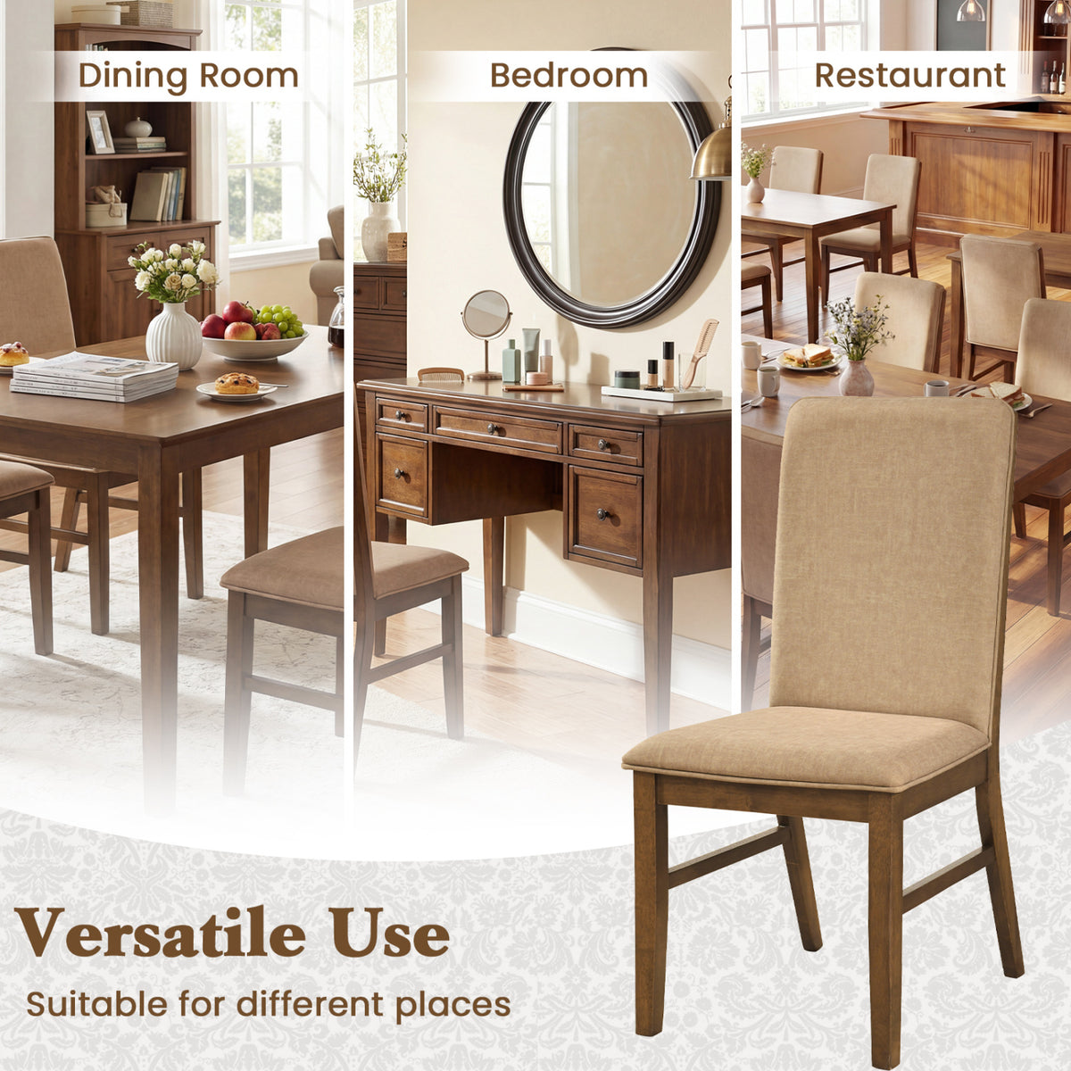 Set of 4 Upholstered Dining Chairs, Brown