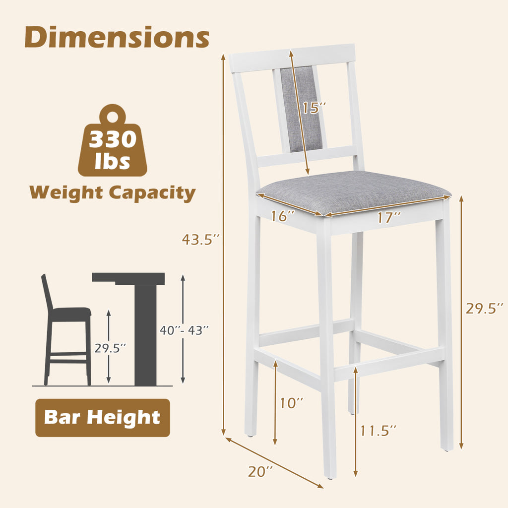 Set of 4 Upholstered Bar Stools 29.5" - White Padded Seat