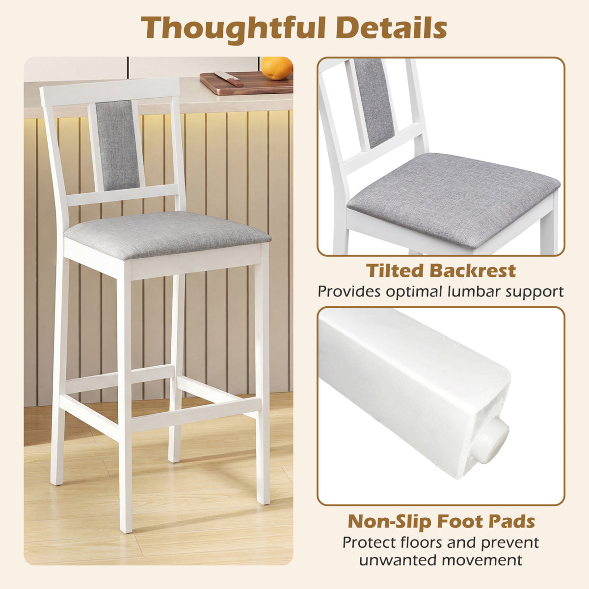 Set of 4 Upholstered Bar Stools 29.5" - White Padded Seat