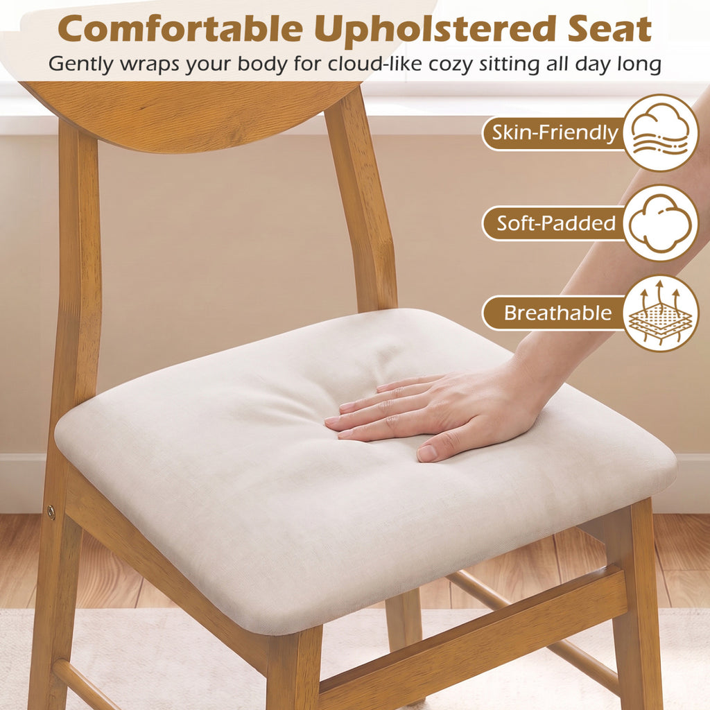 Upholstered Dining Chairs Set of 4 - Curved Back, Natural Wood