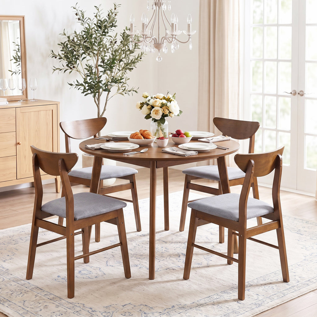 Upholstered Dining Chairs Set of 4 - Curved Back, Natural Wood