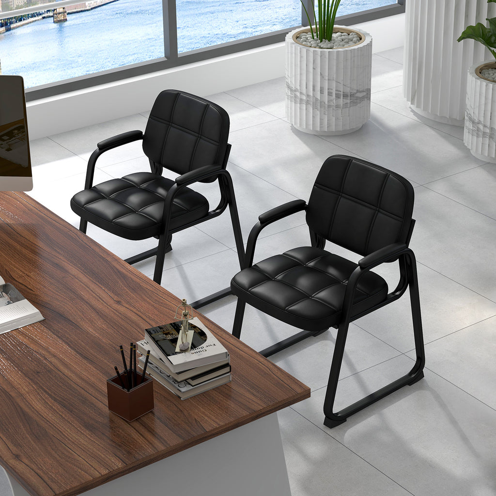 Set of 4 Upholstered Waiting Room Chairs with Armrests - Black