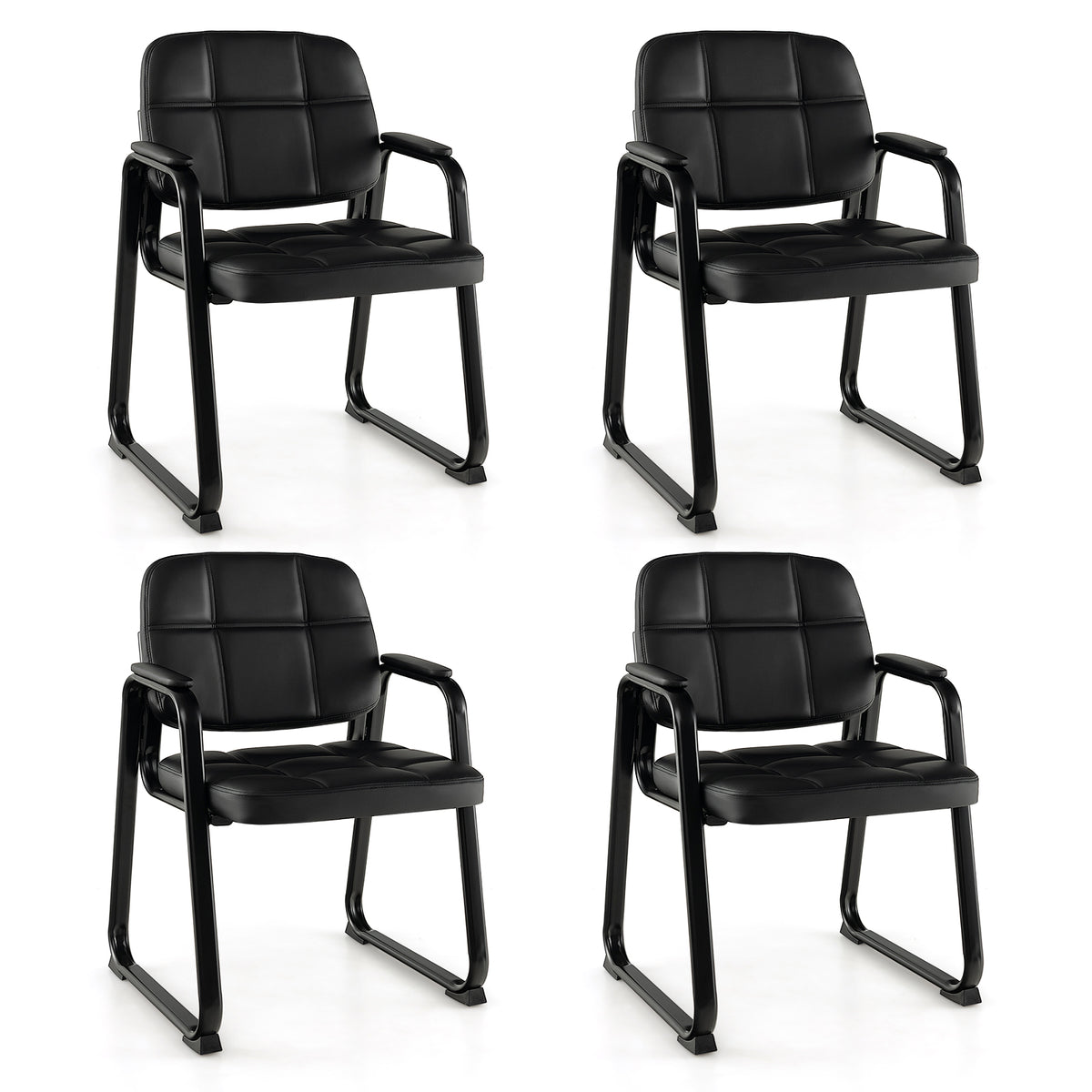 Upholstered Waiting Room Chair with Armrest, Set of 2 – Black