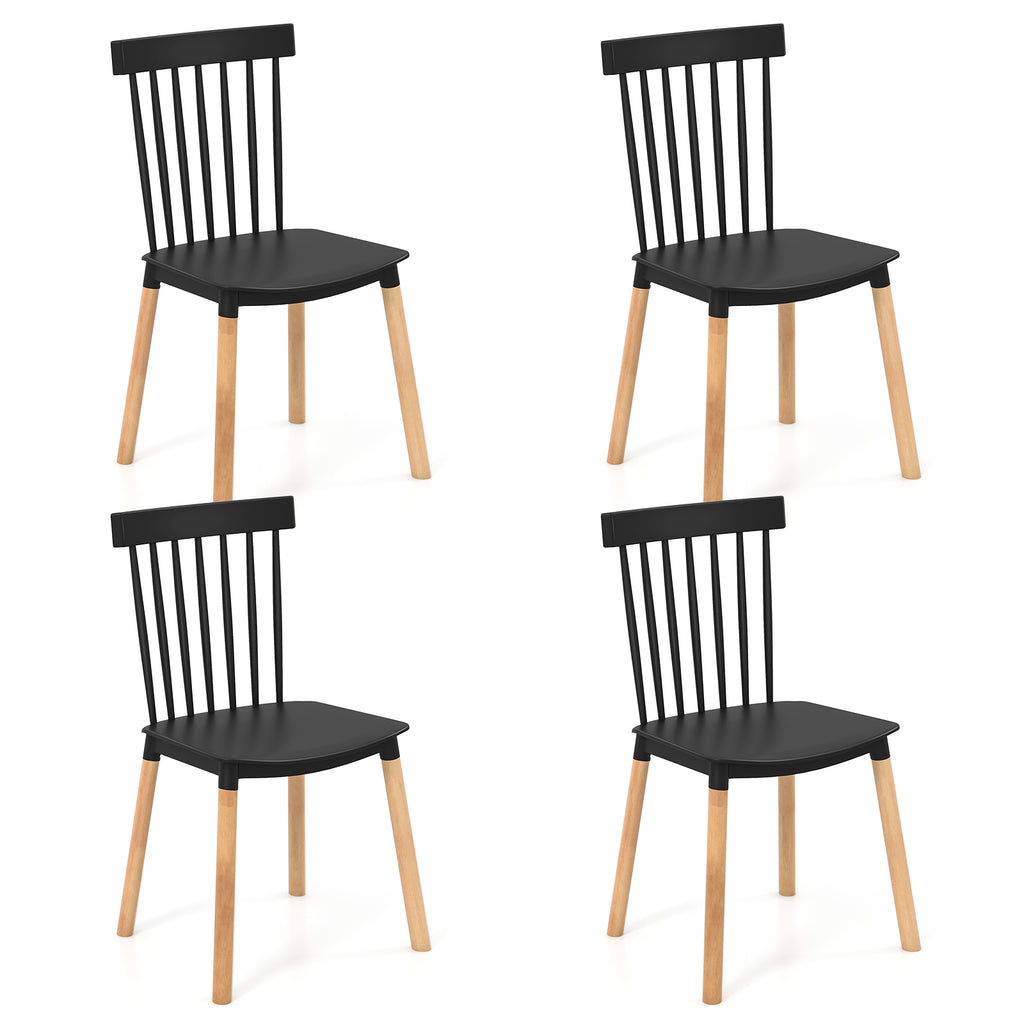 Set of 4 Windsor Dining Chairs with Spindle Backs - Black