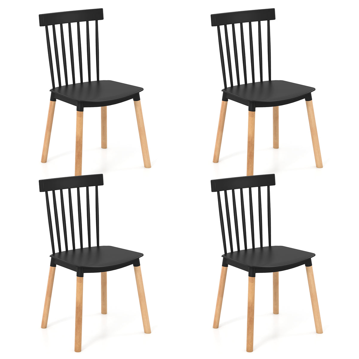 Set of 4 Windsor Dining Chairs with Spindle Backs - Black