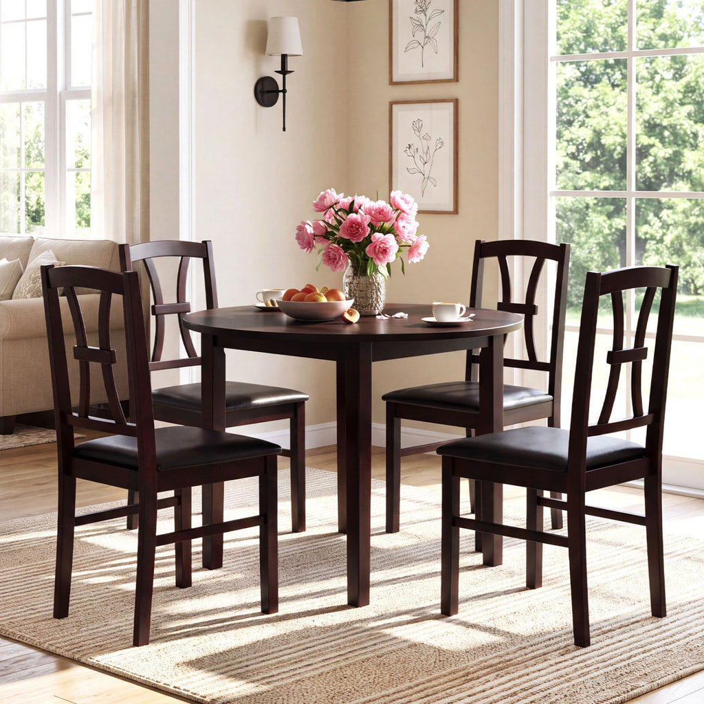 Wooden Dining Chairs Set of 4 - Brown Padded Seat