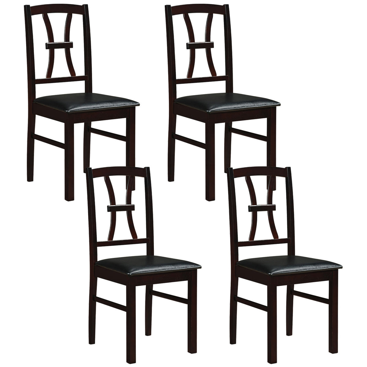 Wooden Dining Chairs Set of 4 - Brown Padded Seat