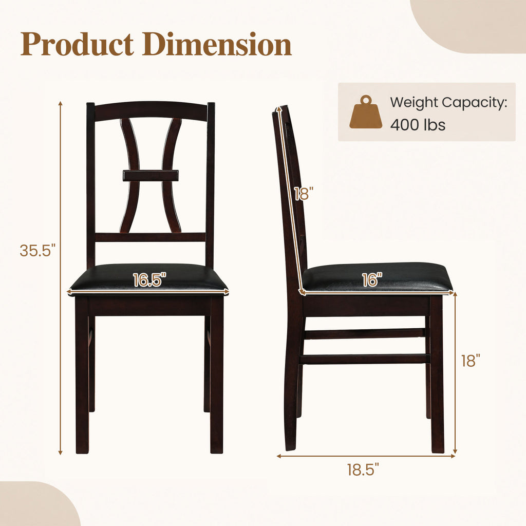 Wooden Dining Chairs Set of 4 - Brown Padded Seat