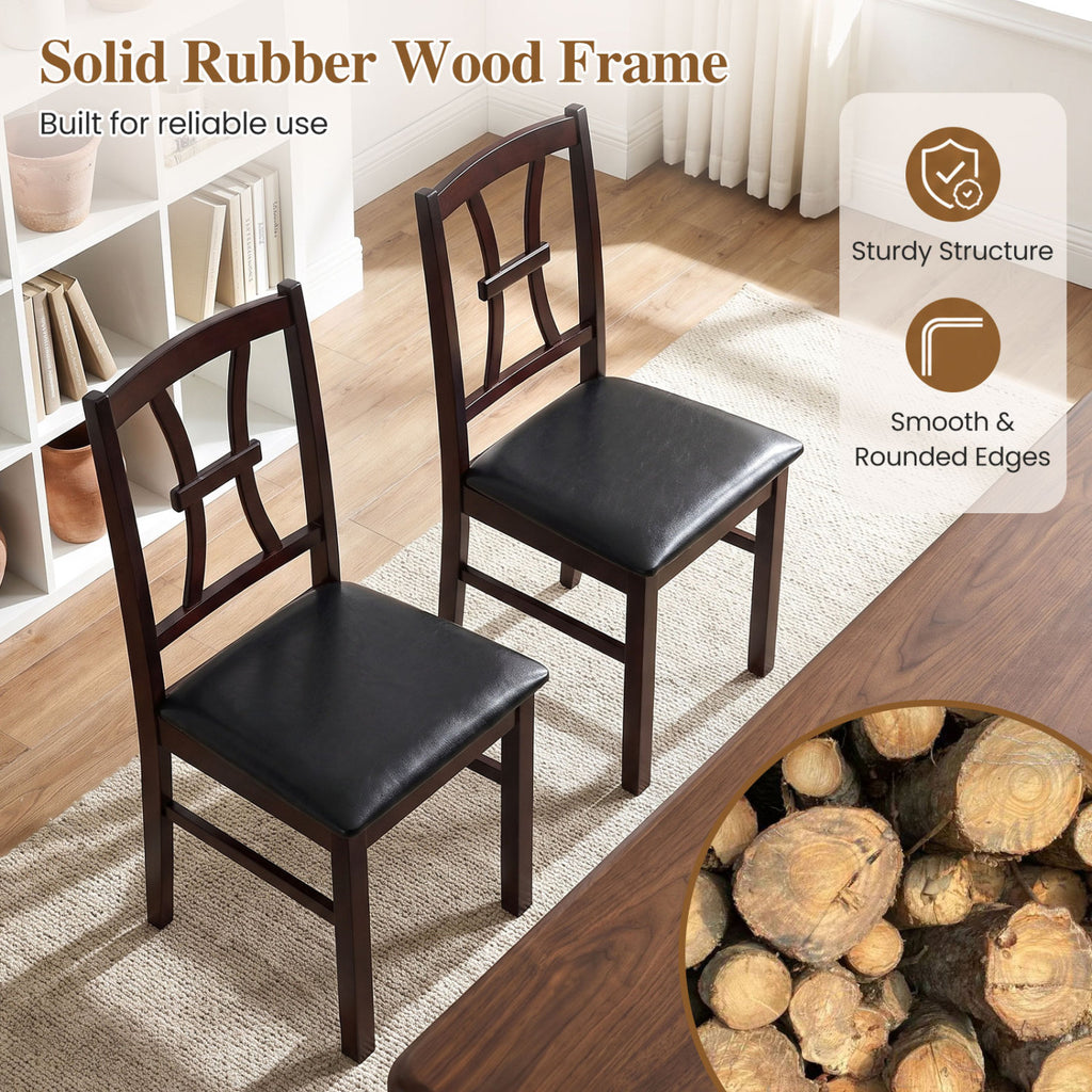 Wooden Dining Chairs Set of 4 - Brown Padded Seat
