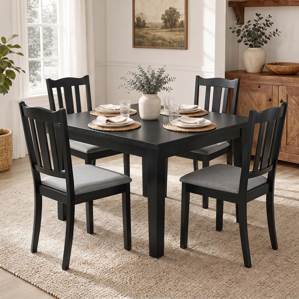 Set of 4 Wooden Dining Chairs with Padded Cushion – Black