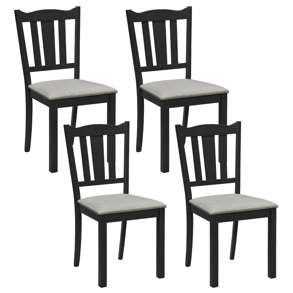 Set of 4 Wooden Dining Chairs with Padded Cushion – Black