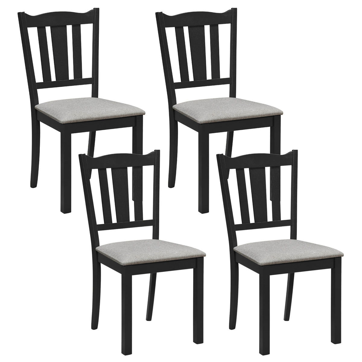 Set of 4 Wooden Dining Chairs with Padded Cushion – Black