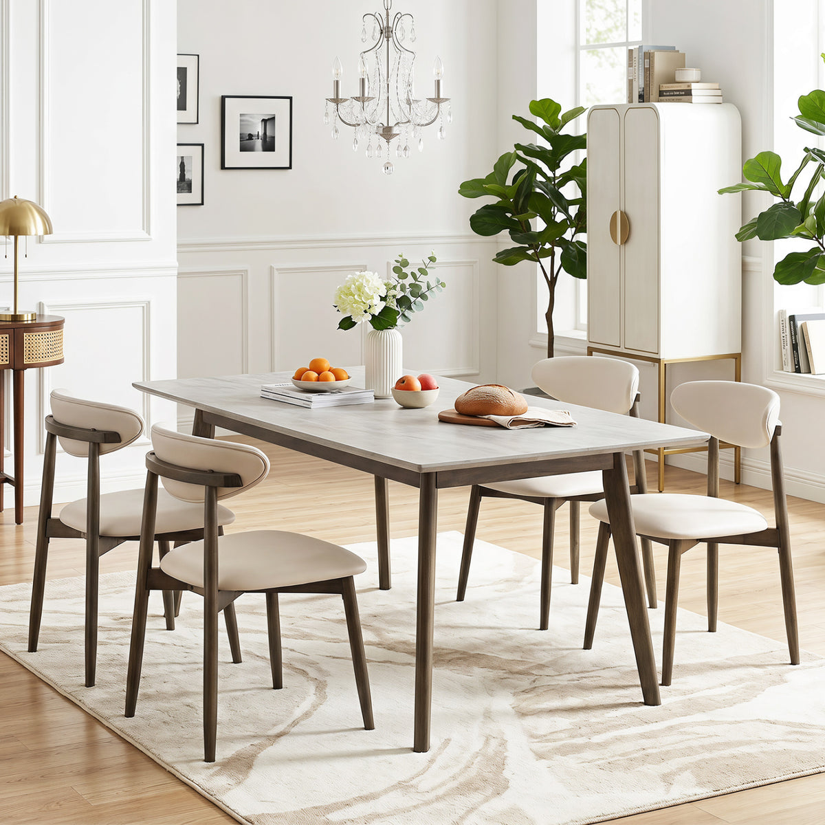 Upholstered Dining Chairs Set of 4, Beige Faux Leather