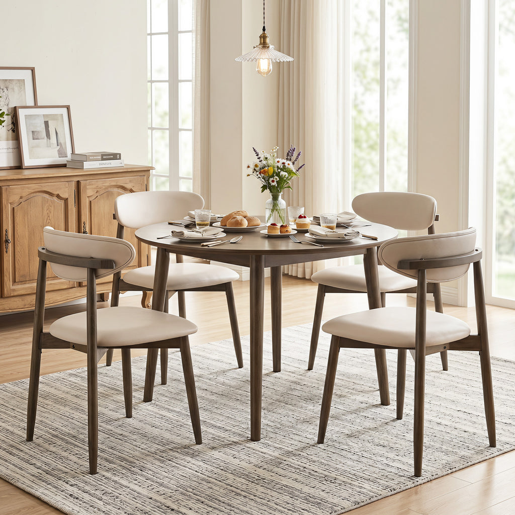 Upholstered Dining Chairs Set of 4, Beige Faux Leather