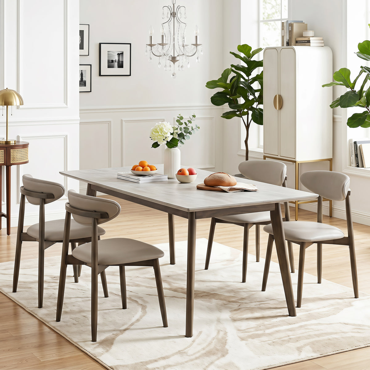 Upholstered Dining Chairs Set of 4, Gray Faux Leather