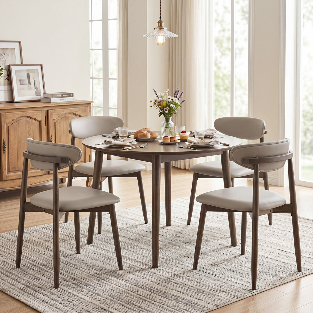 Upholstered Dining Chairs Set of 4, Gray Faux Leather
