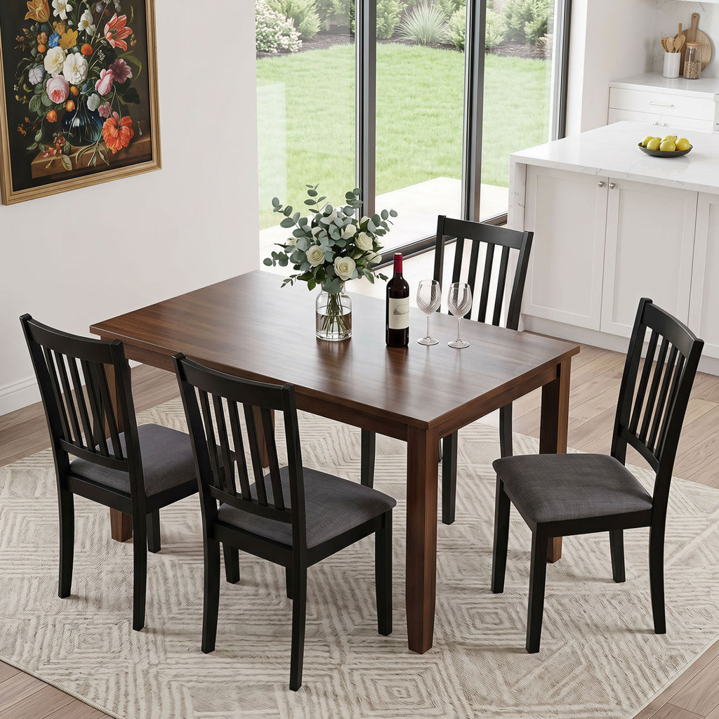 Set of 4 Wooden Upholstered Dining Chairs - Black