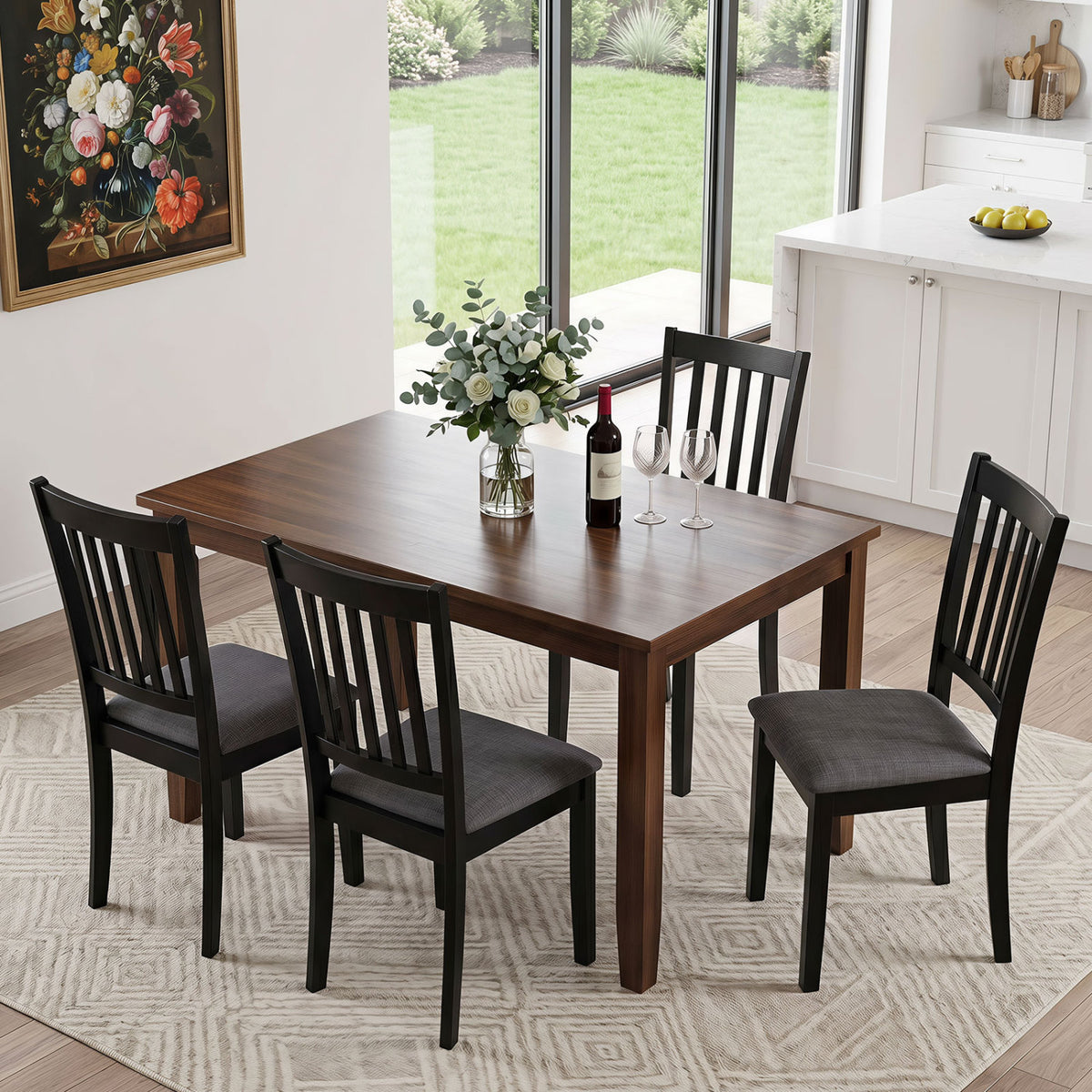 Set of 4 Wooden Upholstered Dining Chairs - Black