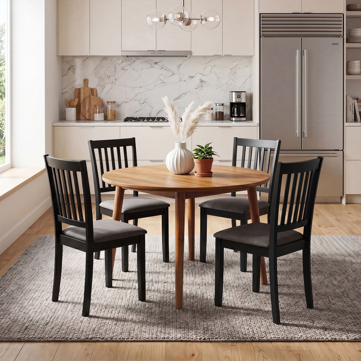 Set of 4 Wooden Upholstered Dining Chairs - Black