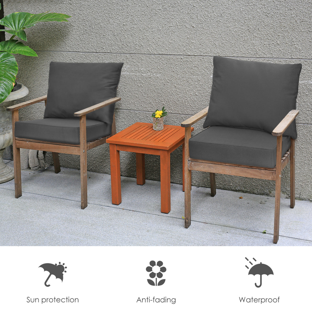 Set of 6 Deep Seat Chair Cushion Pads with Rope Belts for Indoor and