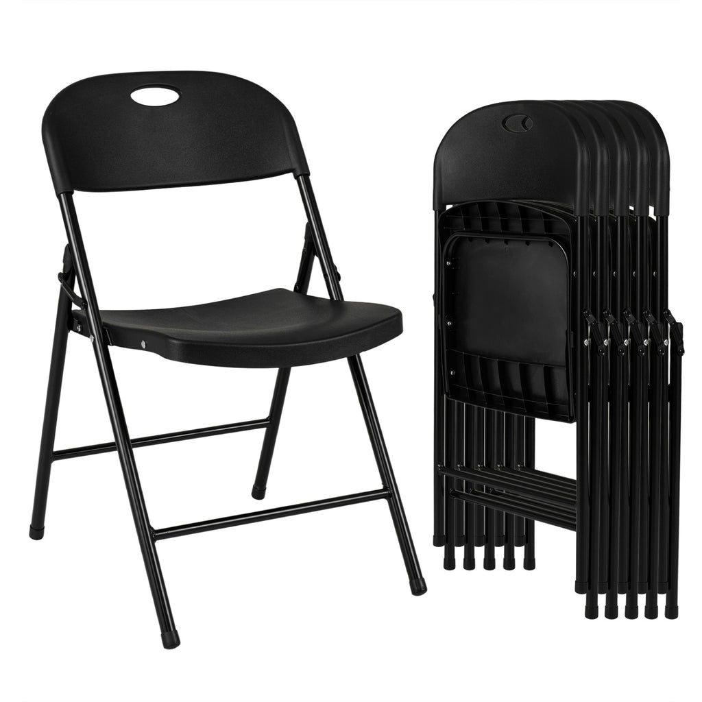 Set of 6 Foldable Plastic Chairs - Ergonomic Backrest, Black