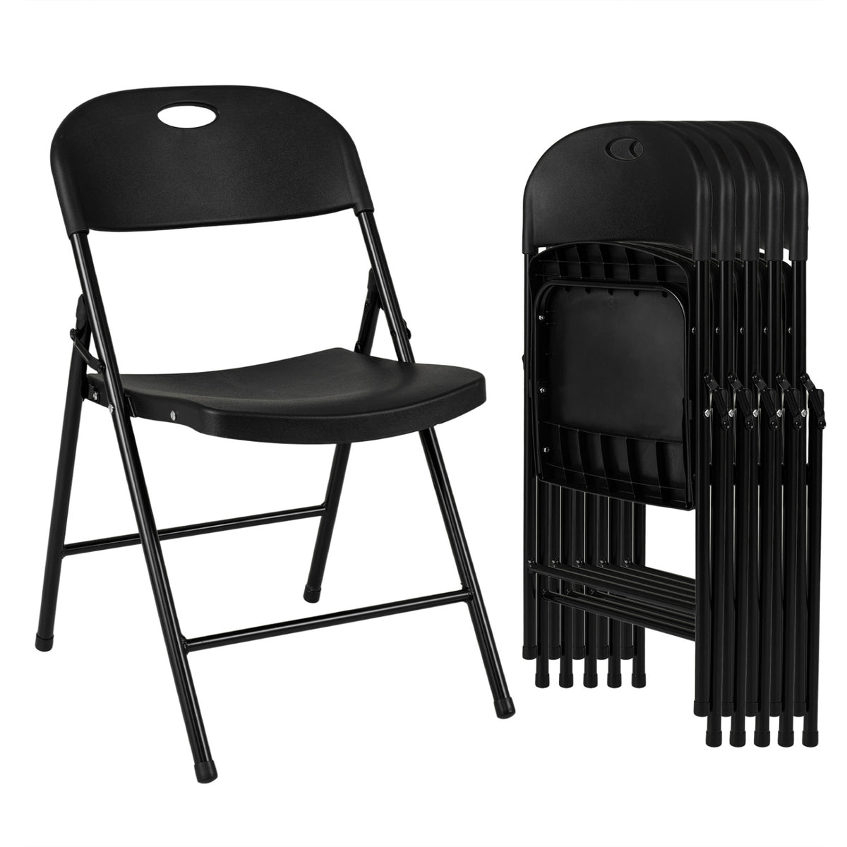 Set of 6 Foldable Plastic Chairs - Ergonomic Backrest, Black