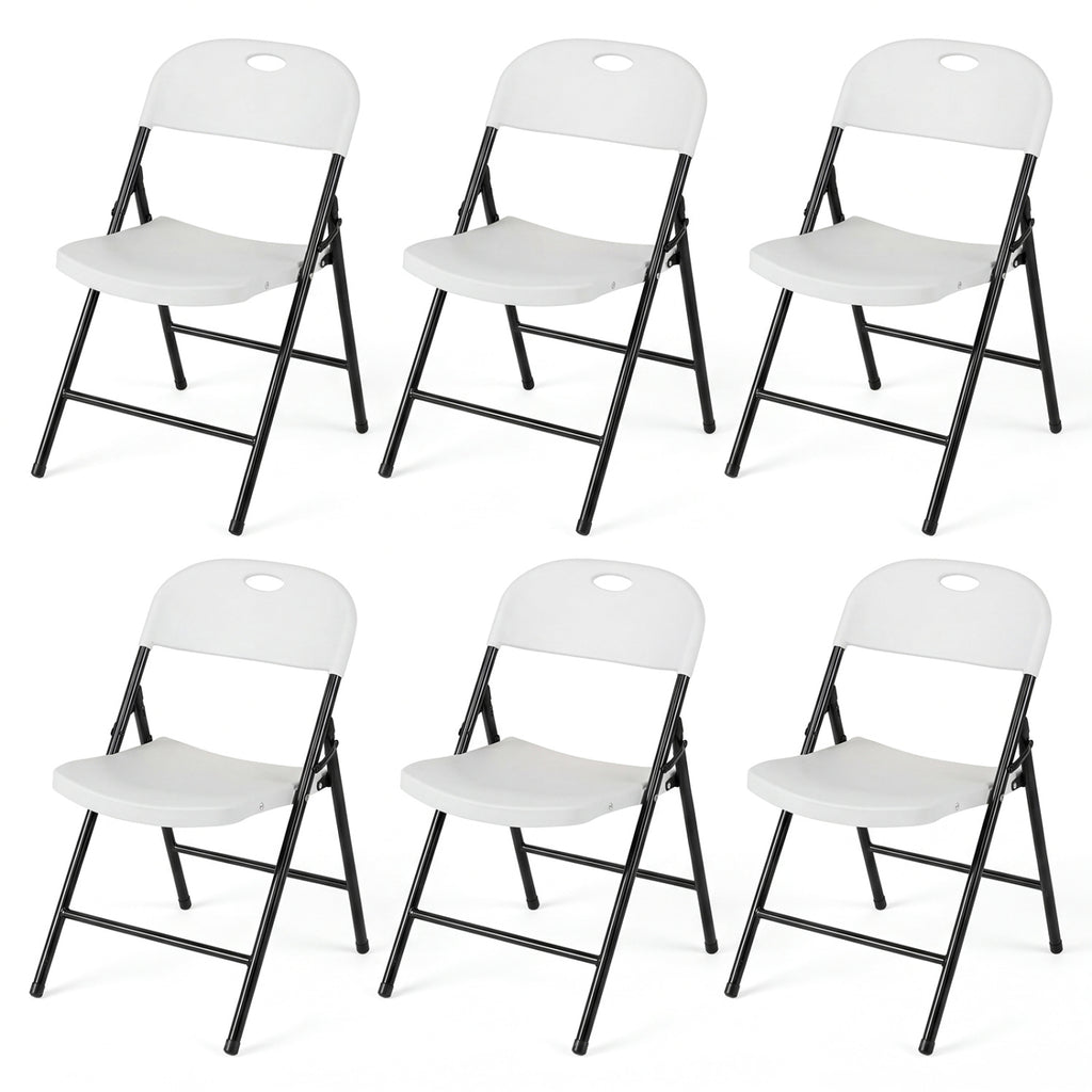 Set of 6 White Foldable Plastic Chairs with Ergonomic Backrest