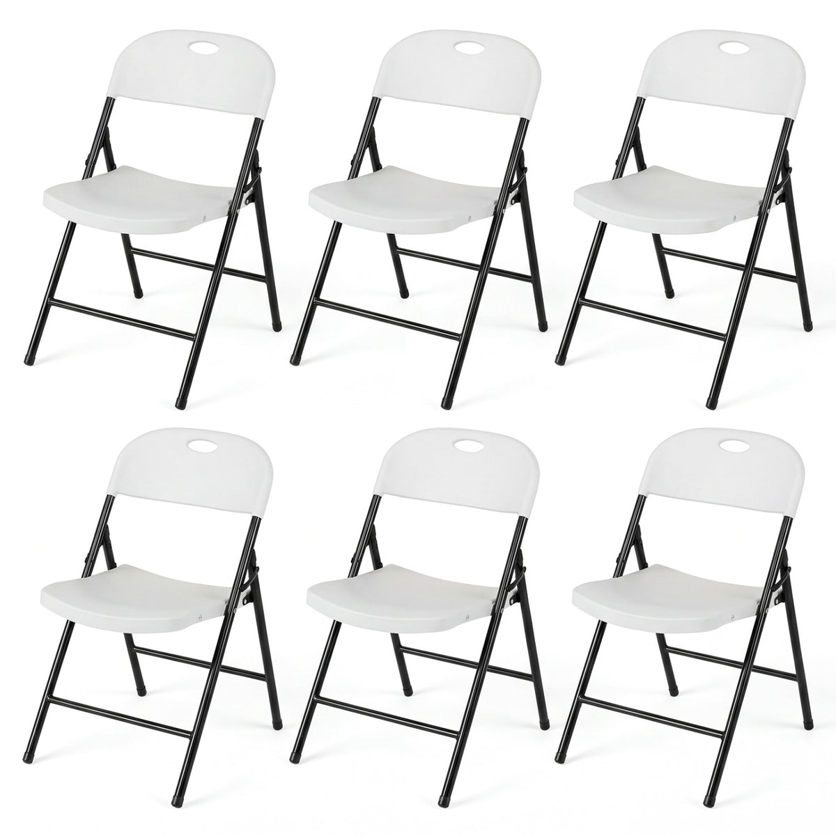 Set of 6 White Foldable Plastic Chairs with Ergonomic Backrest