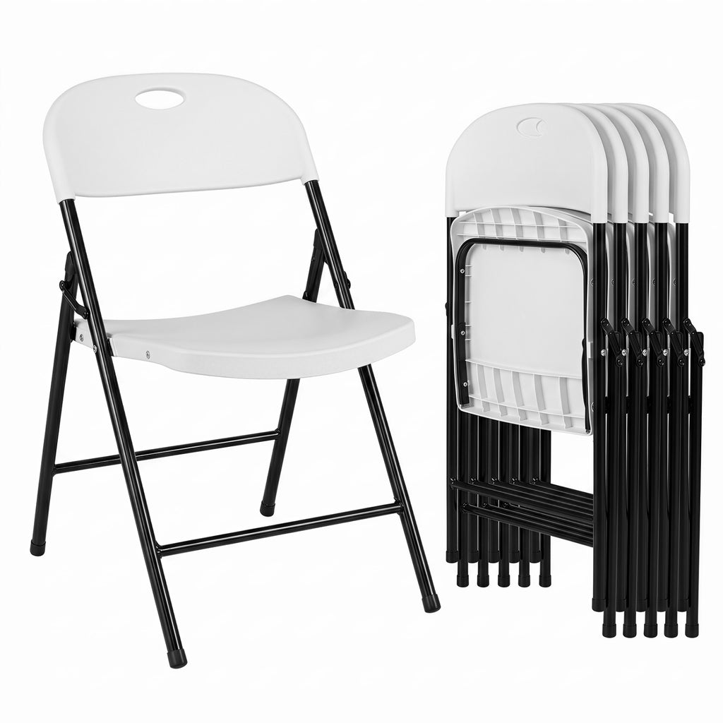 Set of 6 White Foldable Plastic Chairs with Ergonomic Backrest