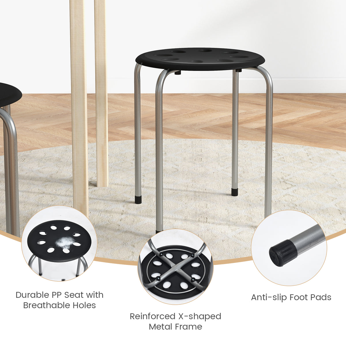 Stackable Stools Set of 6 - Gray, 17.5 Inch