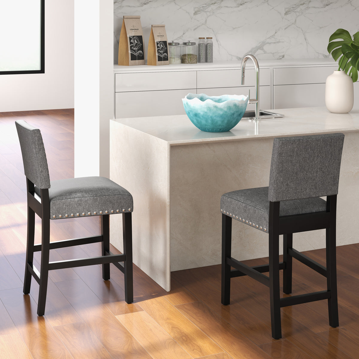 Counter Height Chairs Set of 2 with Rubber Wood Frame - S