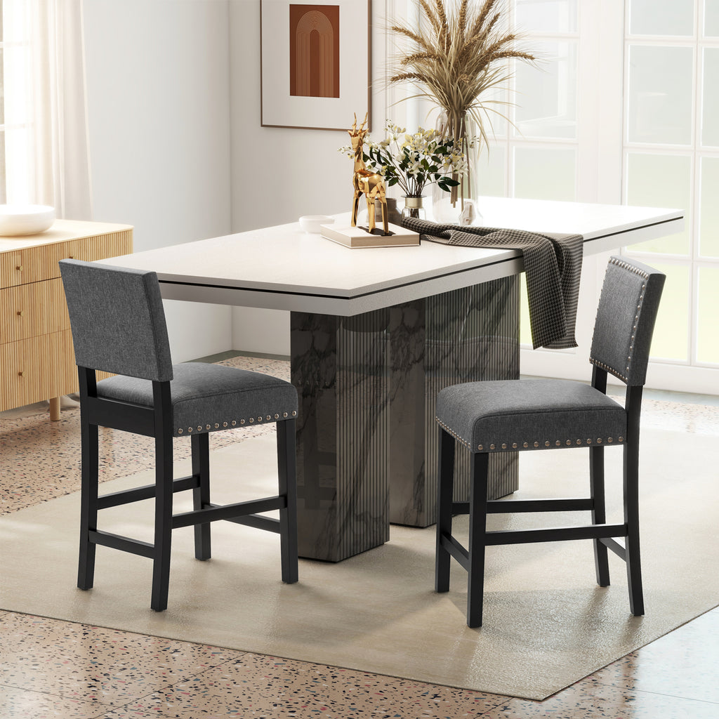 Counter Height Chairs Set of 2 with Rubber Wood Frame - S