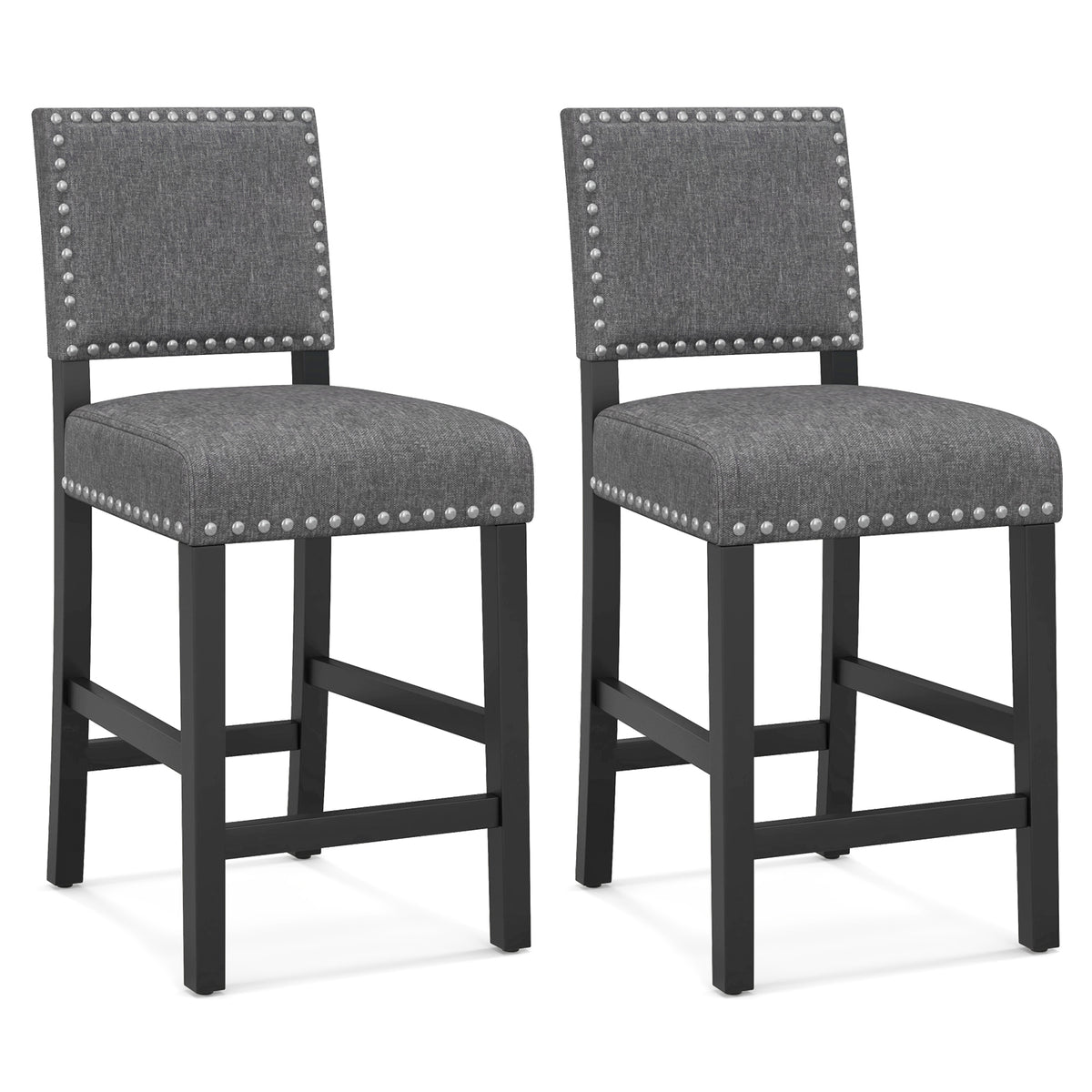 Counter Height Chairs Set of 2 with Rubber Wood Frame - S