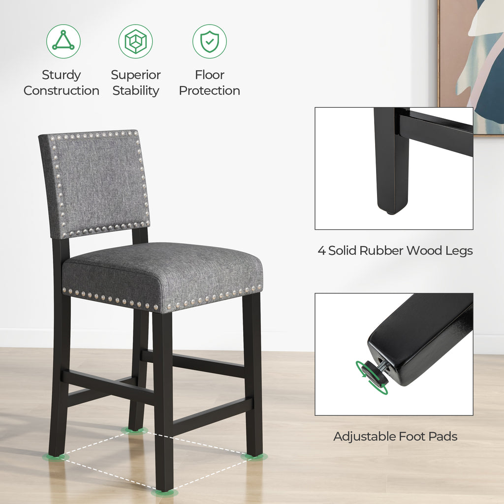 Counter Height Chairs Set of 2 with Rubber Wood Frame - S