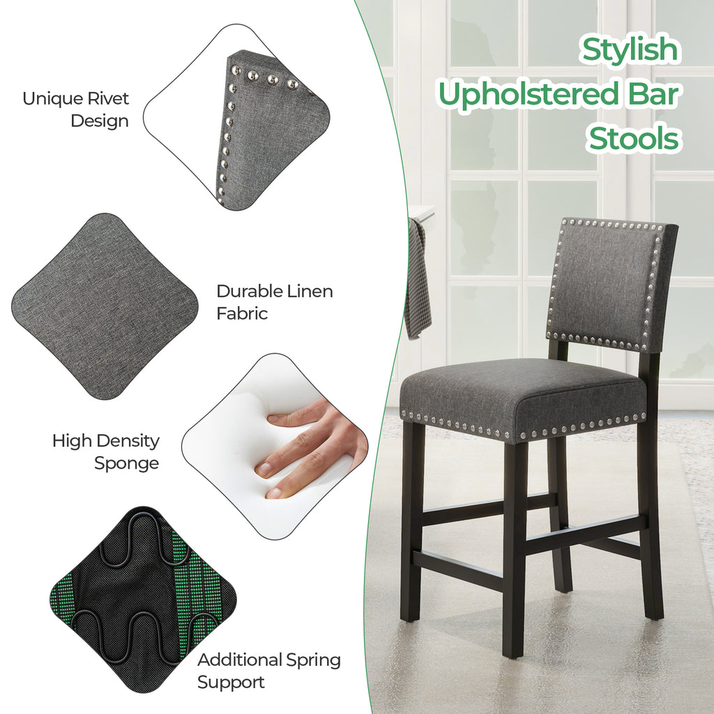 Counter Height Chairs Set of 2 with Rubber Wood Frame - S